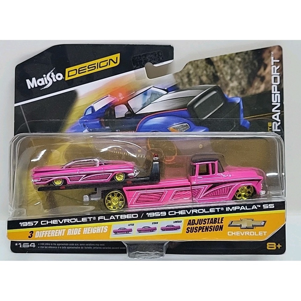 Maisto 1957 Chevrolet Flatbed Truck & 1959 Impala SS Pink 1/64‎ Models